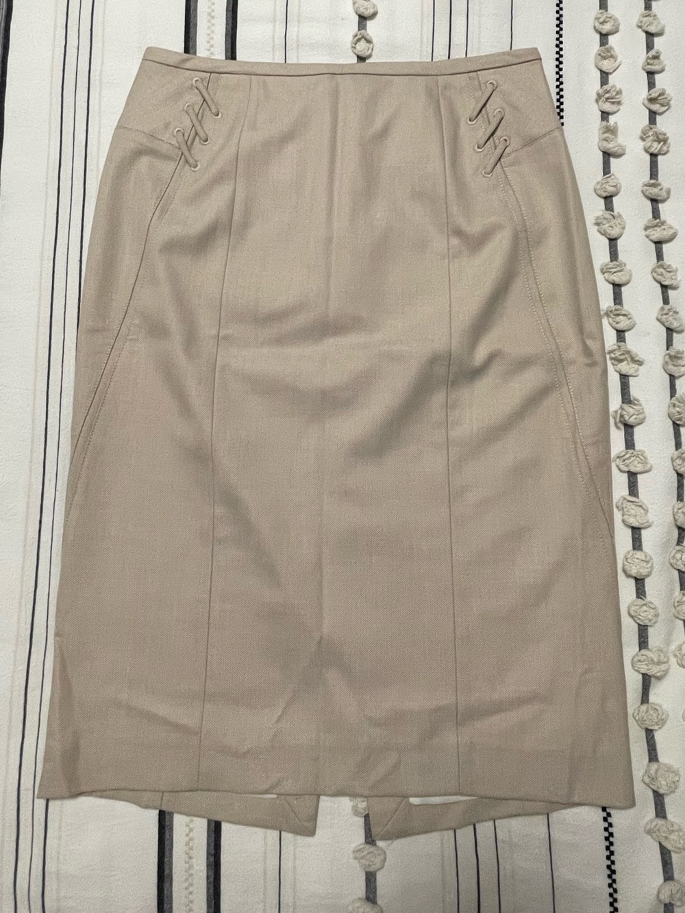 White House Black Market Beige Pencil Skirt with Lace-Up Detail
